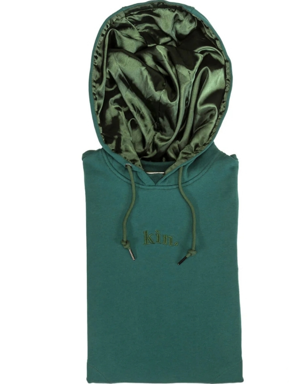 Green Kin Embroidered Hoodie with Satin-Lined Hood